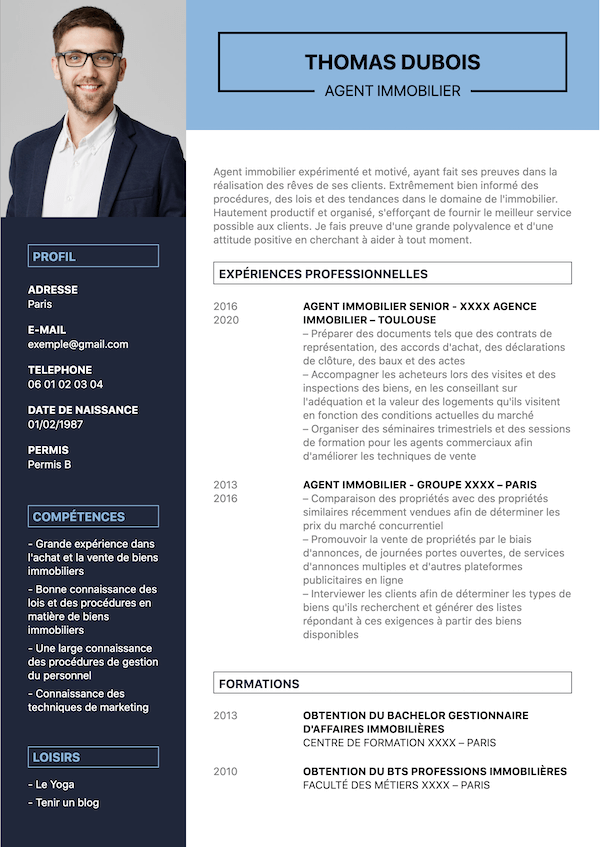 Exemple de CV simple pour agent immobilier