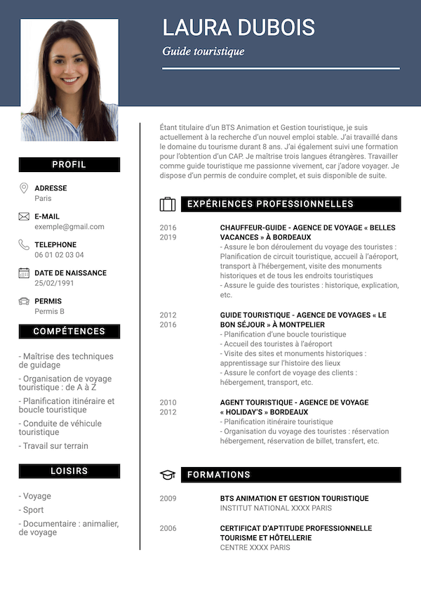 Exemple de CV simple pour guide touristique
