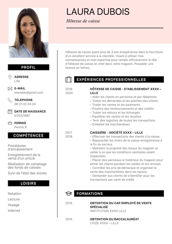 Exemple de CV simple pour hotesse de caisse