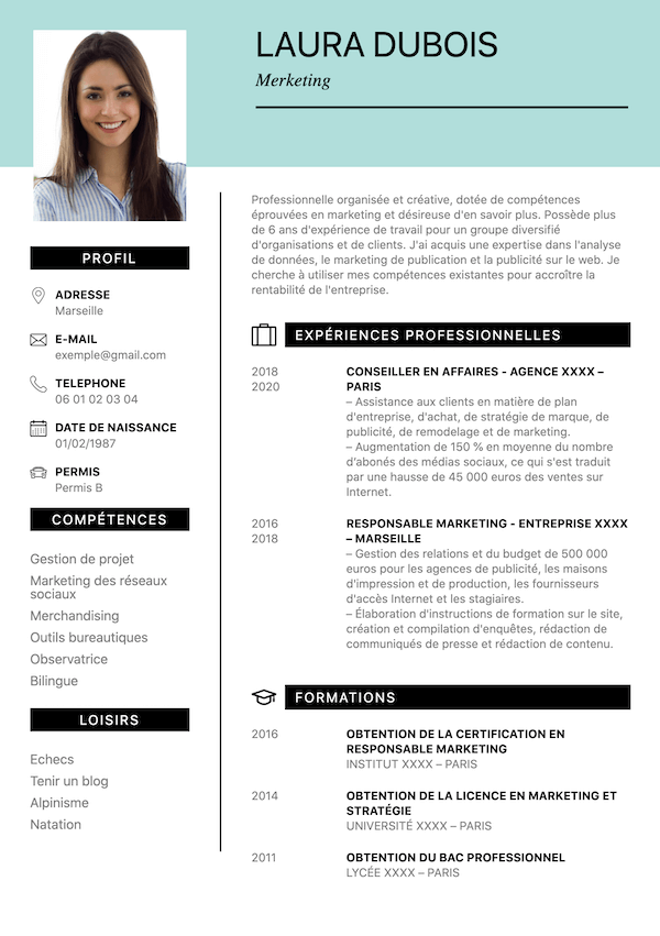 Curriculum Vitae pour le marketing