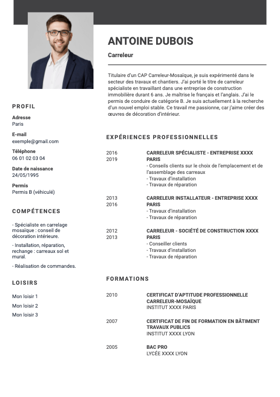 exemple de CV carreleur