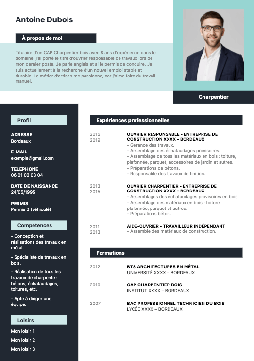 Exemple de CV pour charpentier