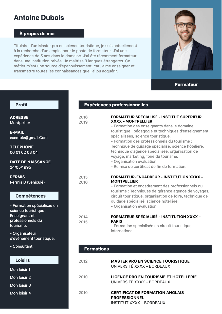 Modèle de CV formateur