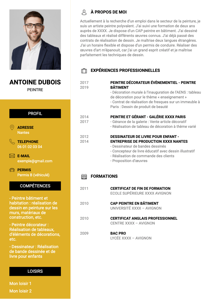 exemple de CV peintre