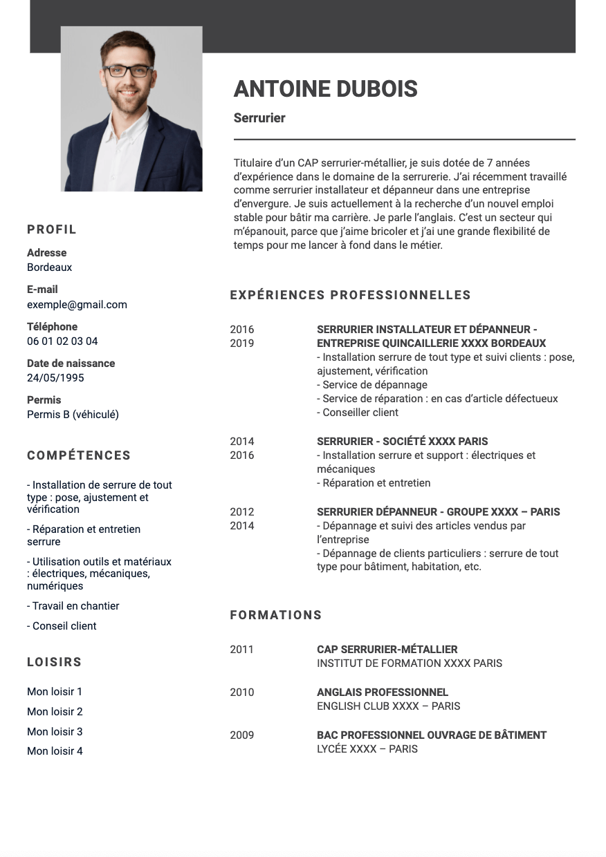 exemple de CV serrurier