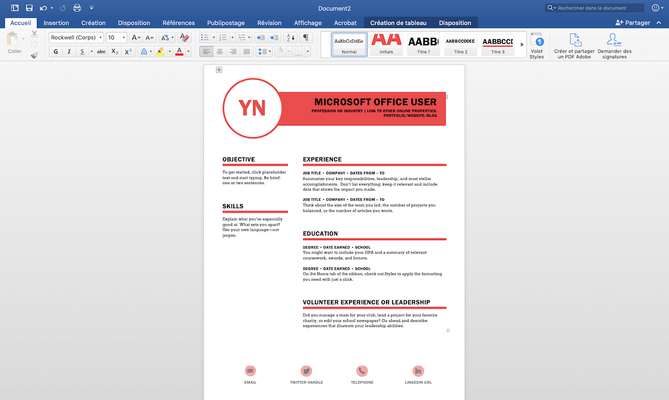 modifier le contenu d'un CV sur Word