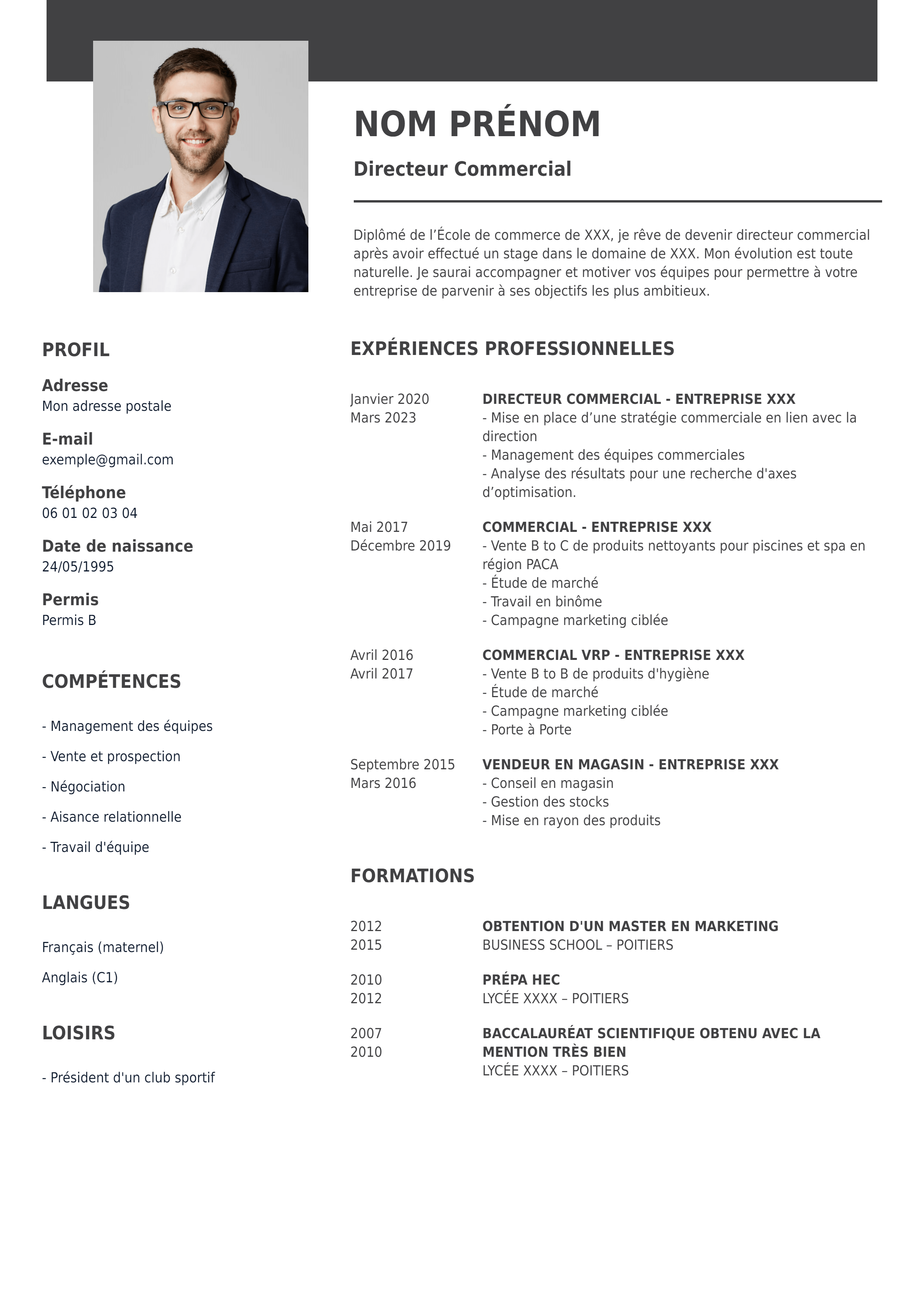 Modèle de CV directeur commercial