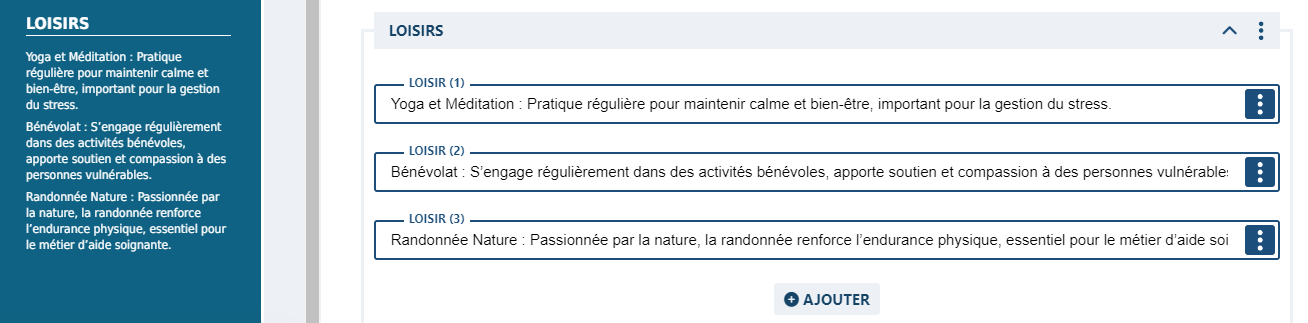 ajouter vos centres d'intérêt dans votre CV