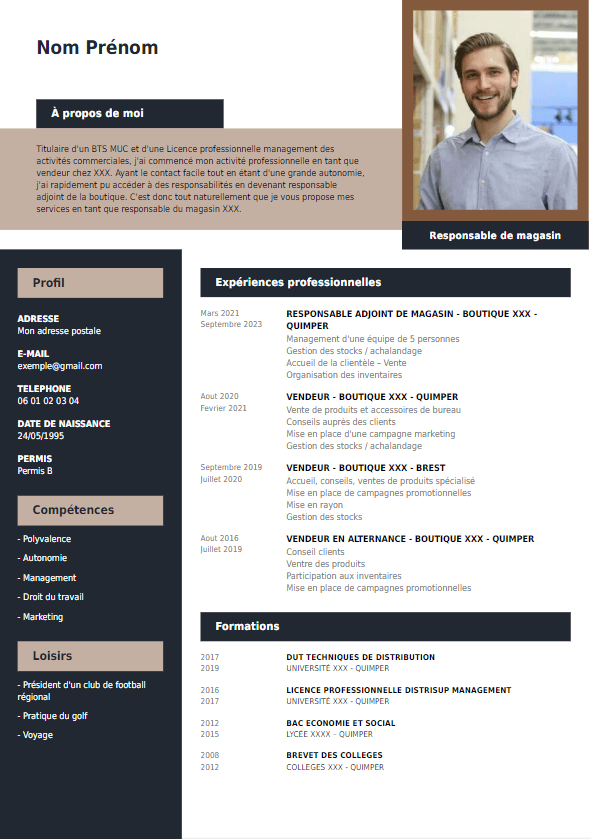 CV responsable de magasin