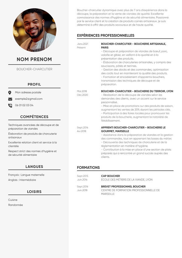 modele de cv pour boucher