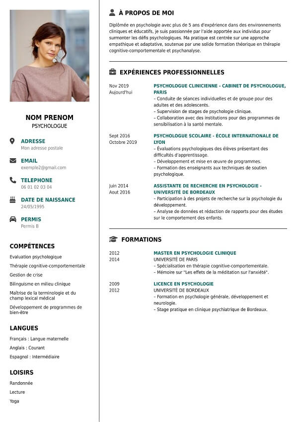 modele de cv pour psychologue