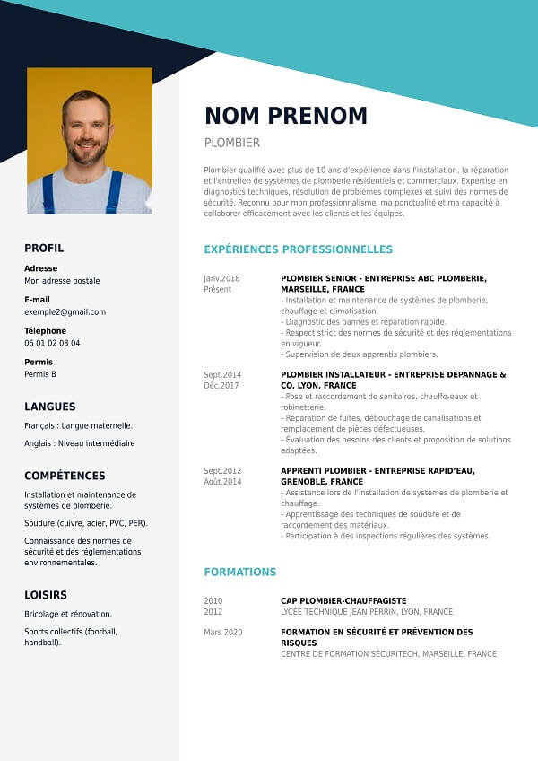 modele CV design plombier