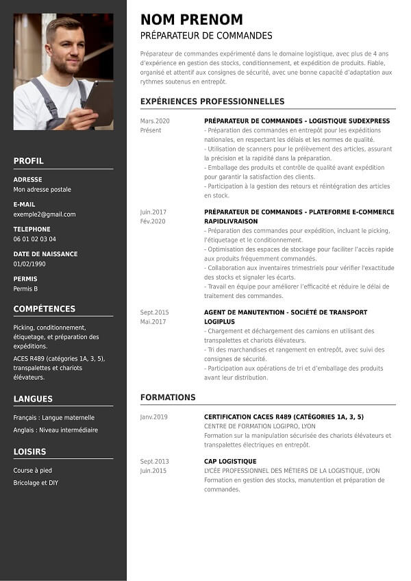 cv preparateur de commande à télécharger