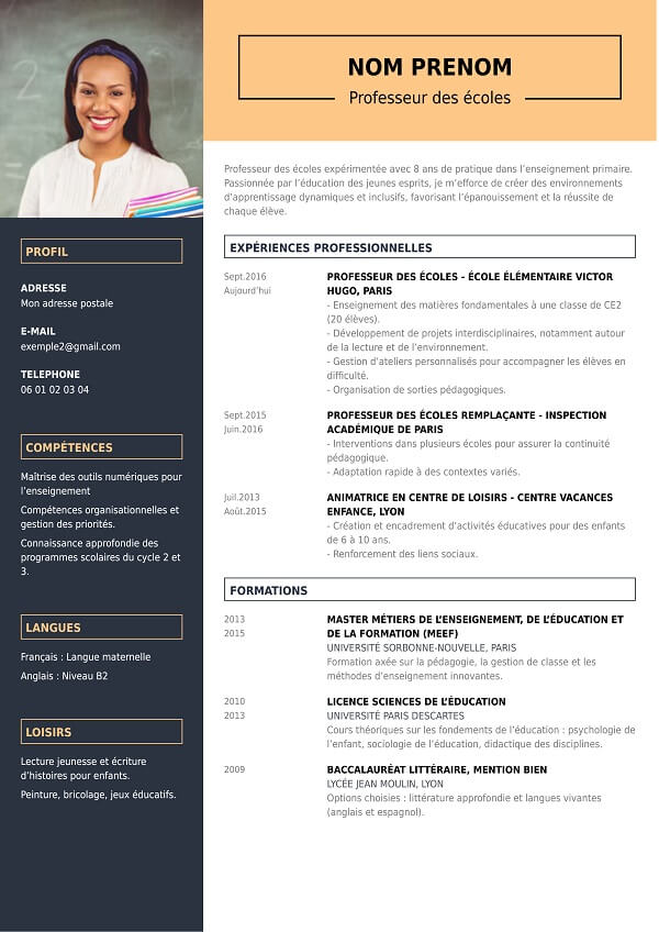 modele CV moderne pour professeur