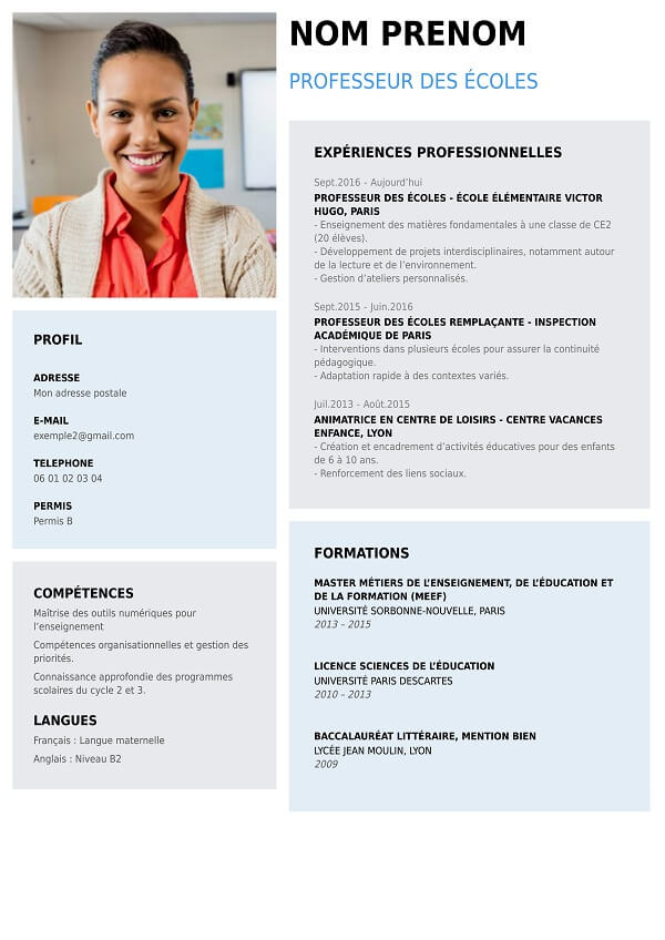curriculum vitae classique pour professeur