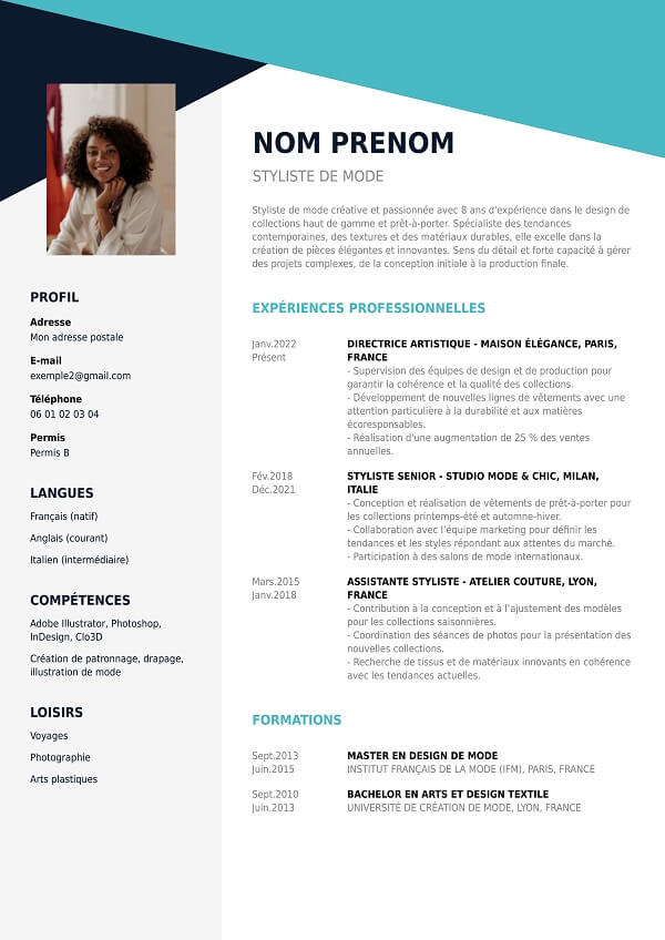 modele CV design pour styliste de mode