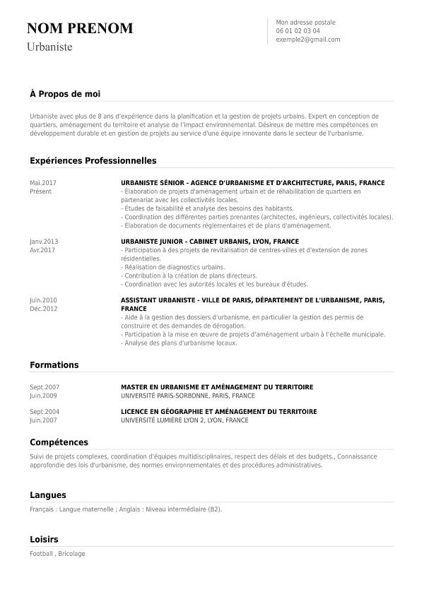 exemple CV hcronologique urbaniste
