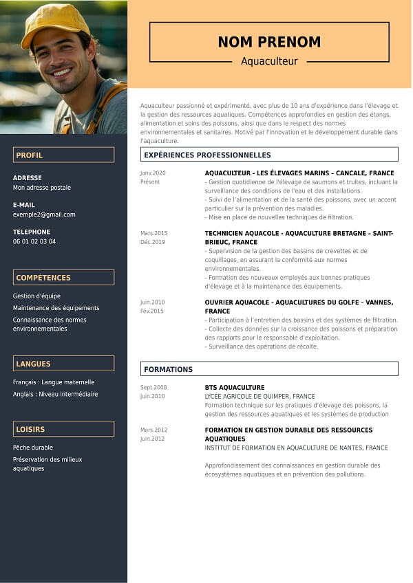 template CV moderne pour aquaculteur
