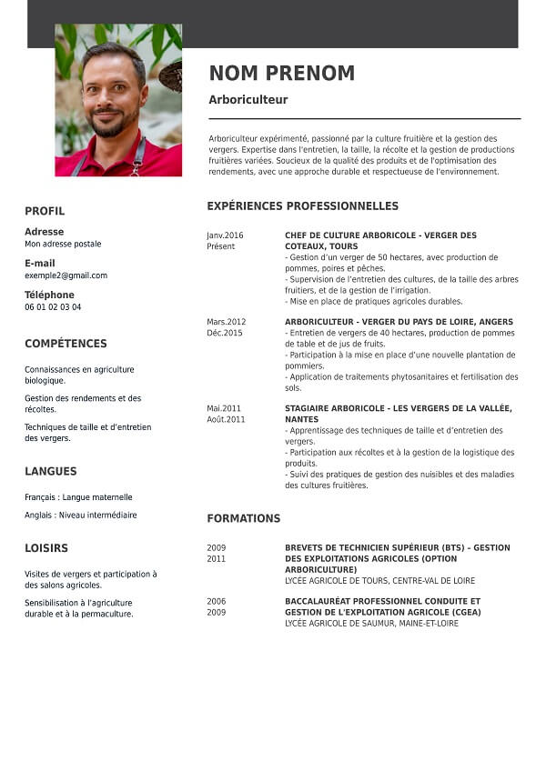 modele CV vierge arboriculteur