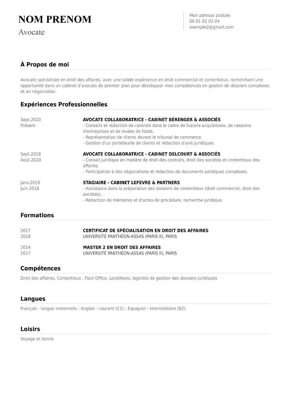mdoele curriculum vitae sans photo avocat