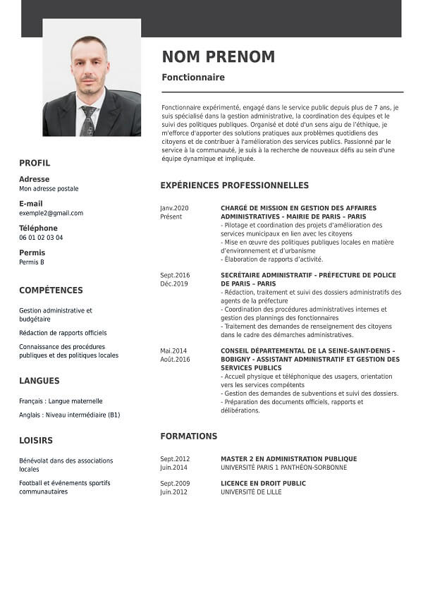 modele CV word fonction publique