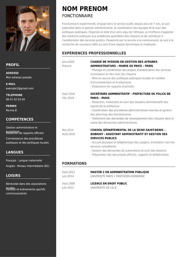 modele CV classique fonctiuon publique