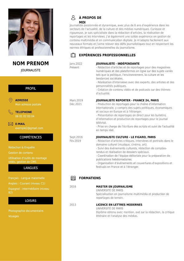 modele CV moderne journaliste