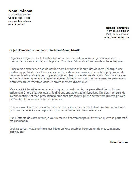 lettre de motivation assistant administratif