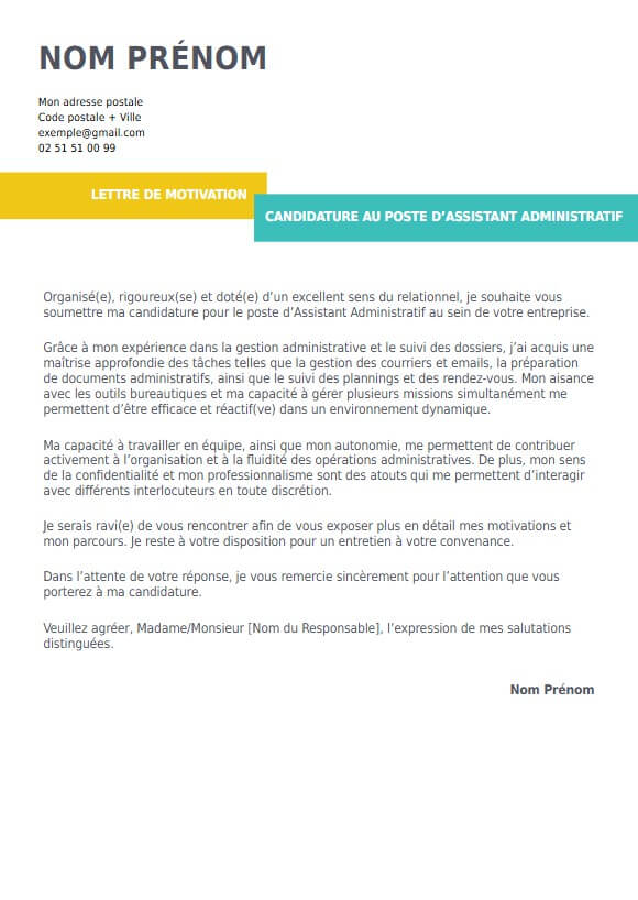 lettre de motivation pour assistant administratif
