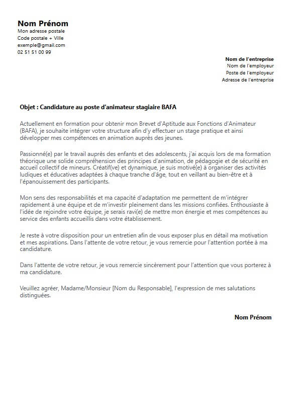 lettre de motivation bafa