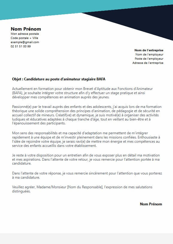 template lettre de motivation