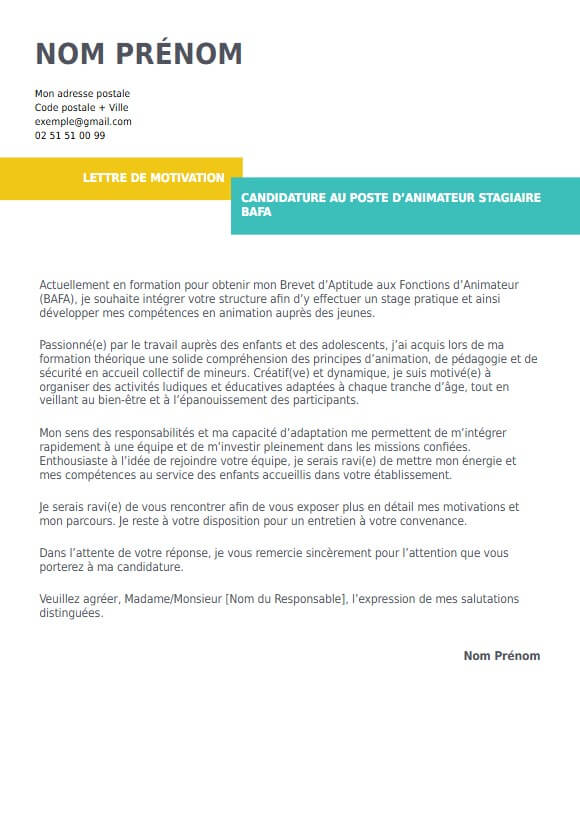 lettre de motivation pour BAFA