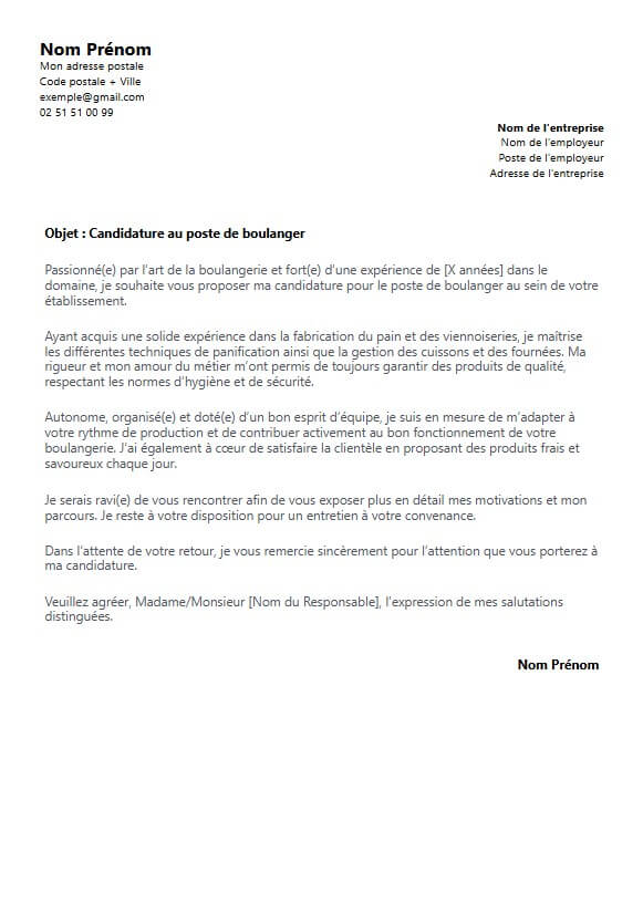 lettre de motivation boulanger