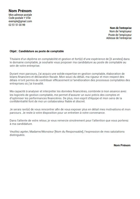 modele lettre de motivation comptable