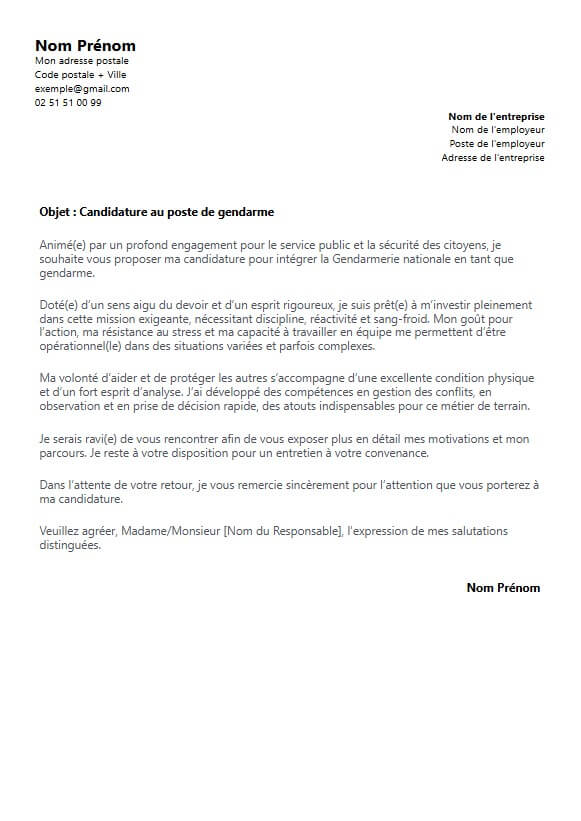 lettre de motivation gendarme