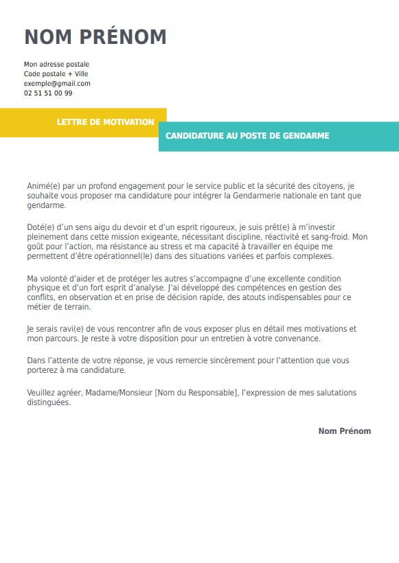 lettre de motivation pour gendarme