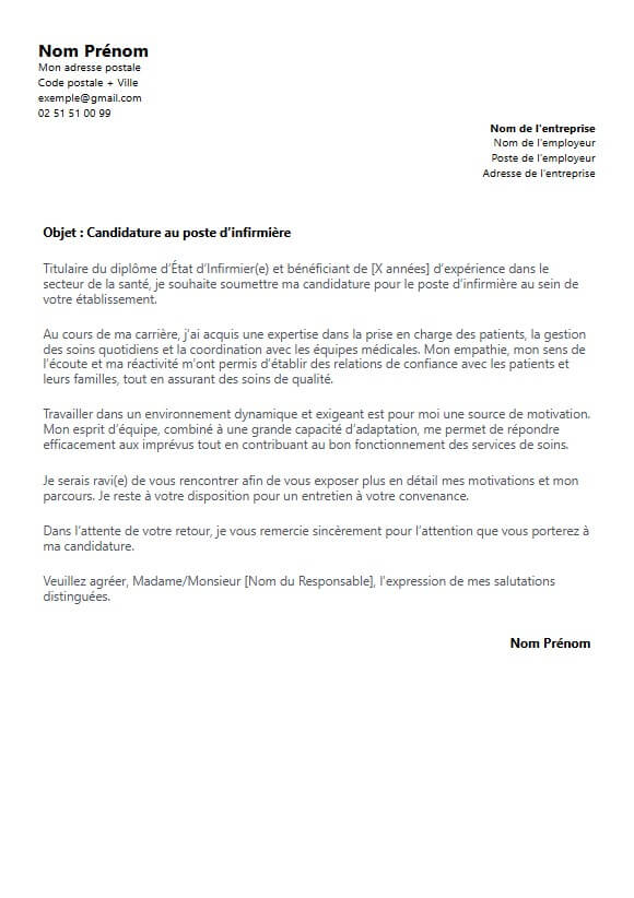 exemple de lettre de motivation professionnelle infirmiere