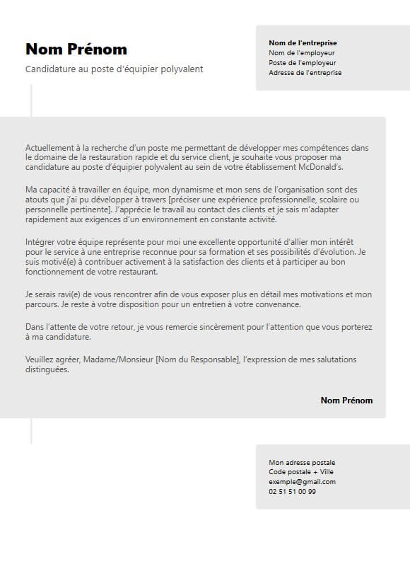 template de lettre de motivation moderne