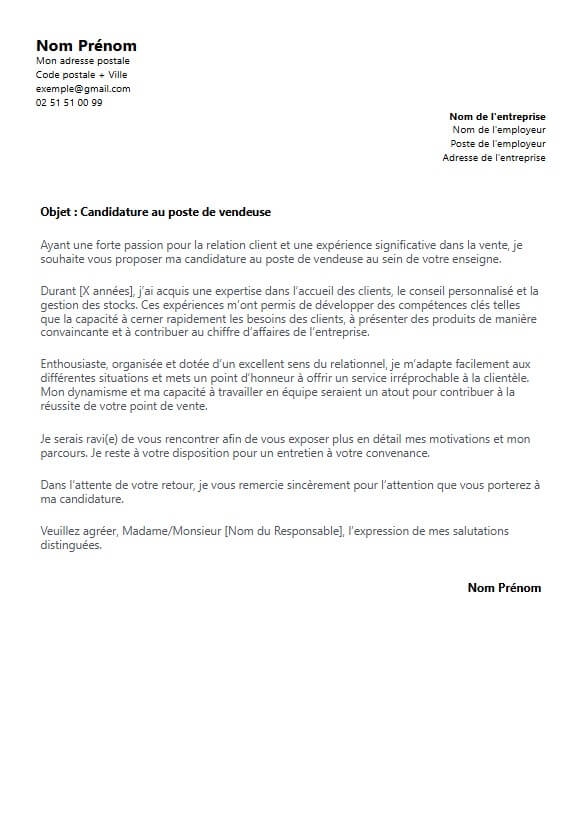 lettre de motivation vendeuse