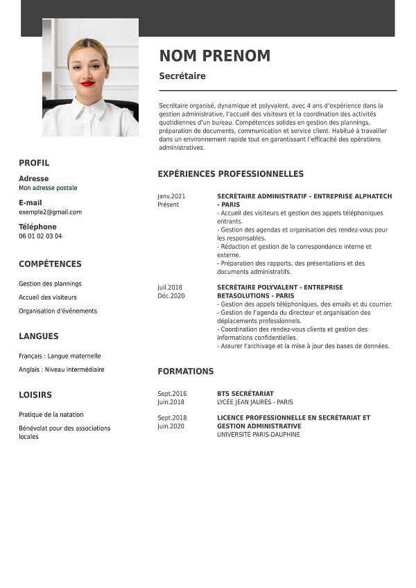 template CV vierge à télécharger secrétaire