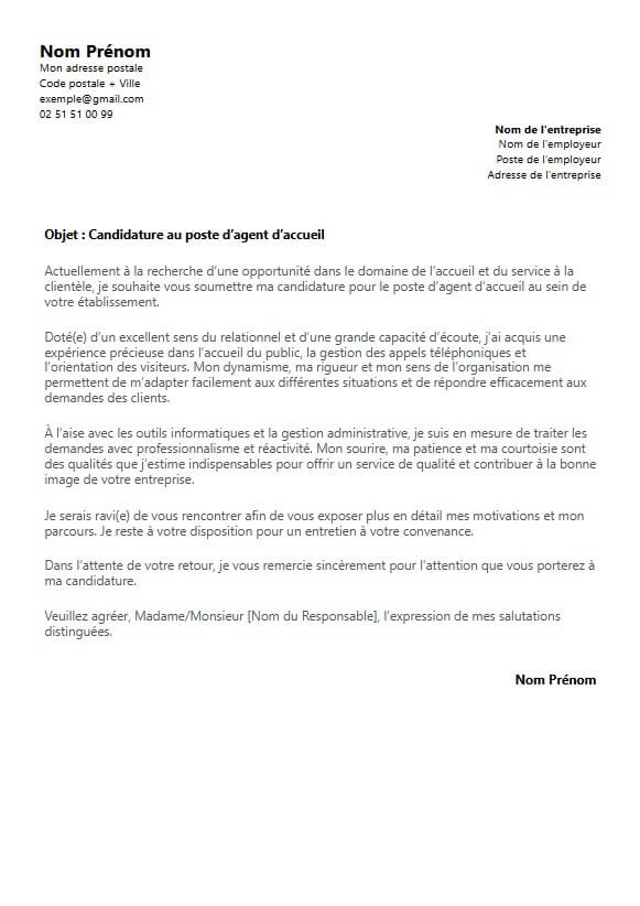 lettre de motivation agent d'accueil