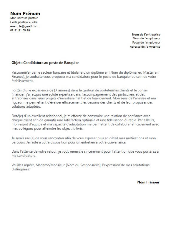 lettre de motivation banquier