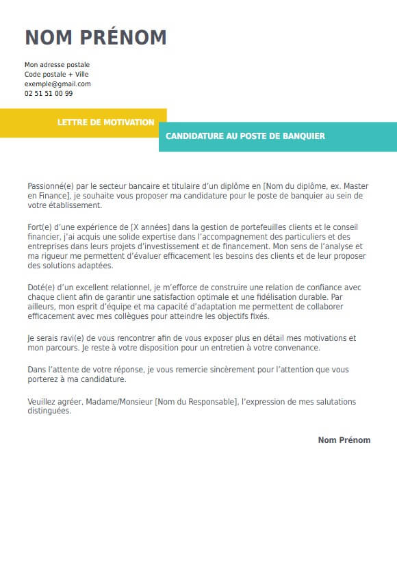 lettre de motivation pour banquier