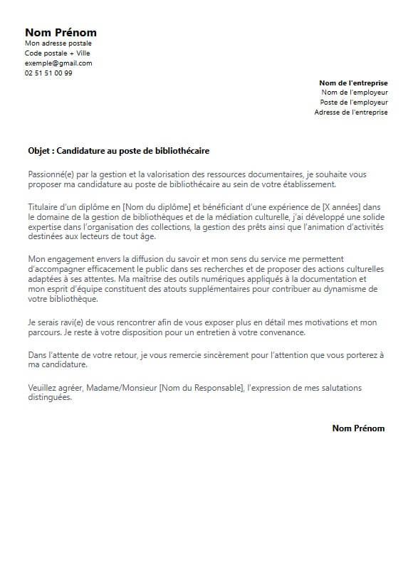 lettre de motivation bibliothécaire