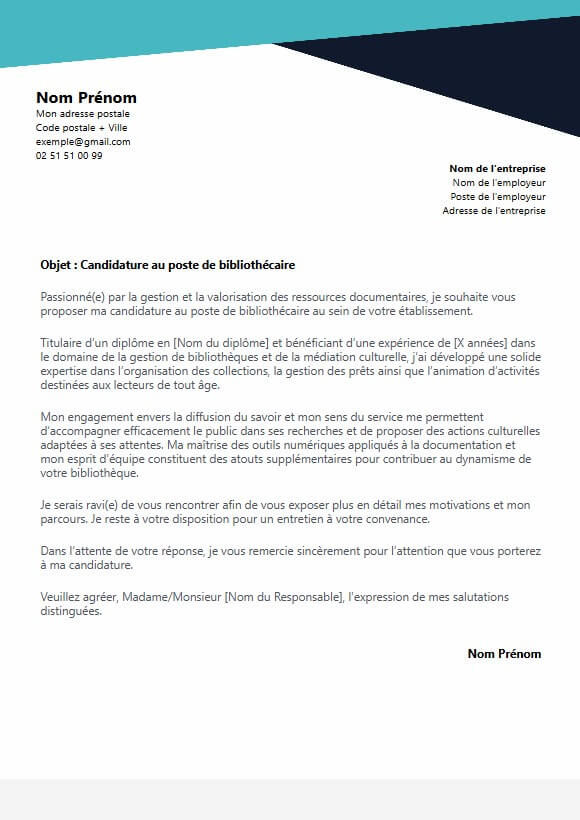 template lettre de motivation bibliothécaire