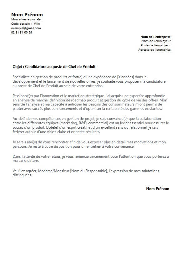 lettre de motivation chef de produit