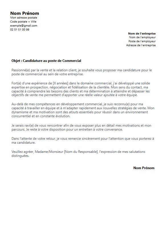 lettre de motivation commercial