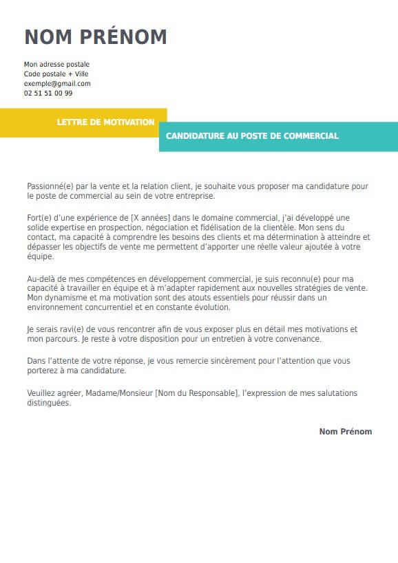 lettre de motivation pour commercial