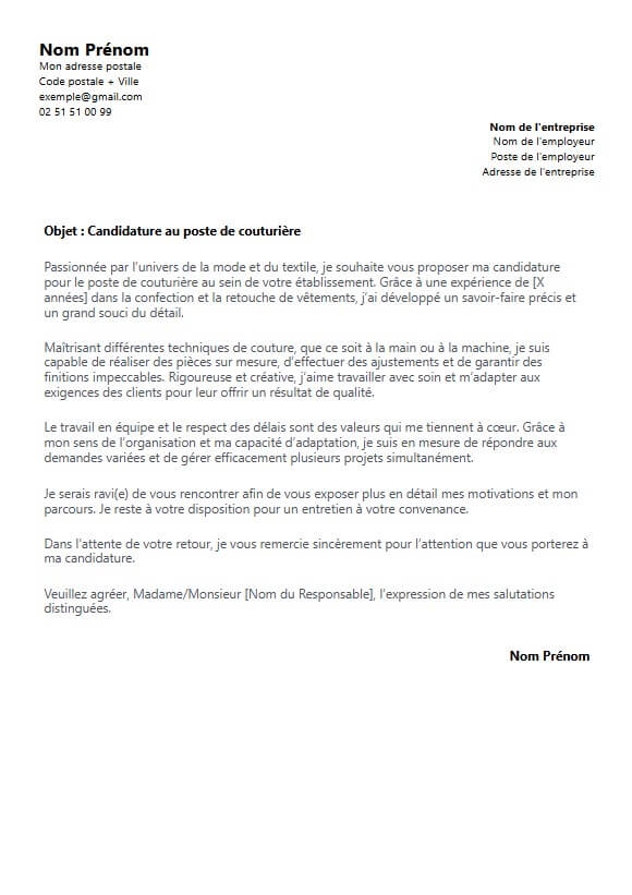 lettre de motivation couturière