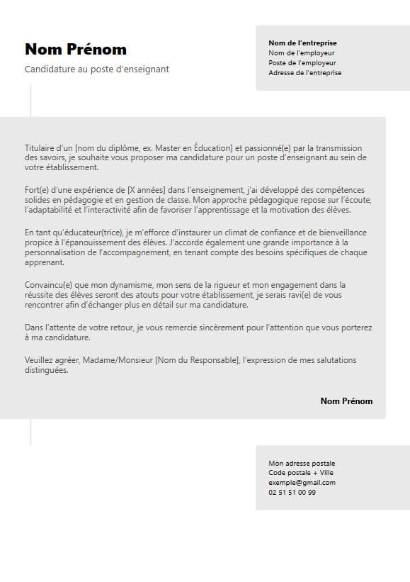template de lettre de motivation moderne